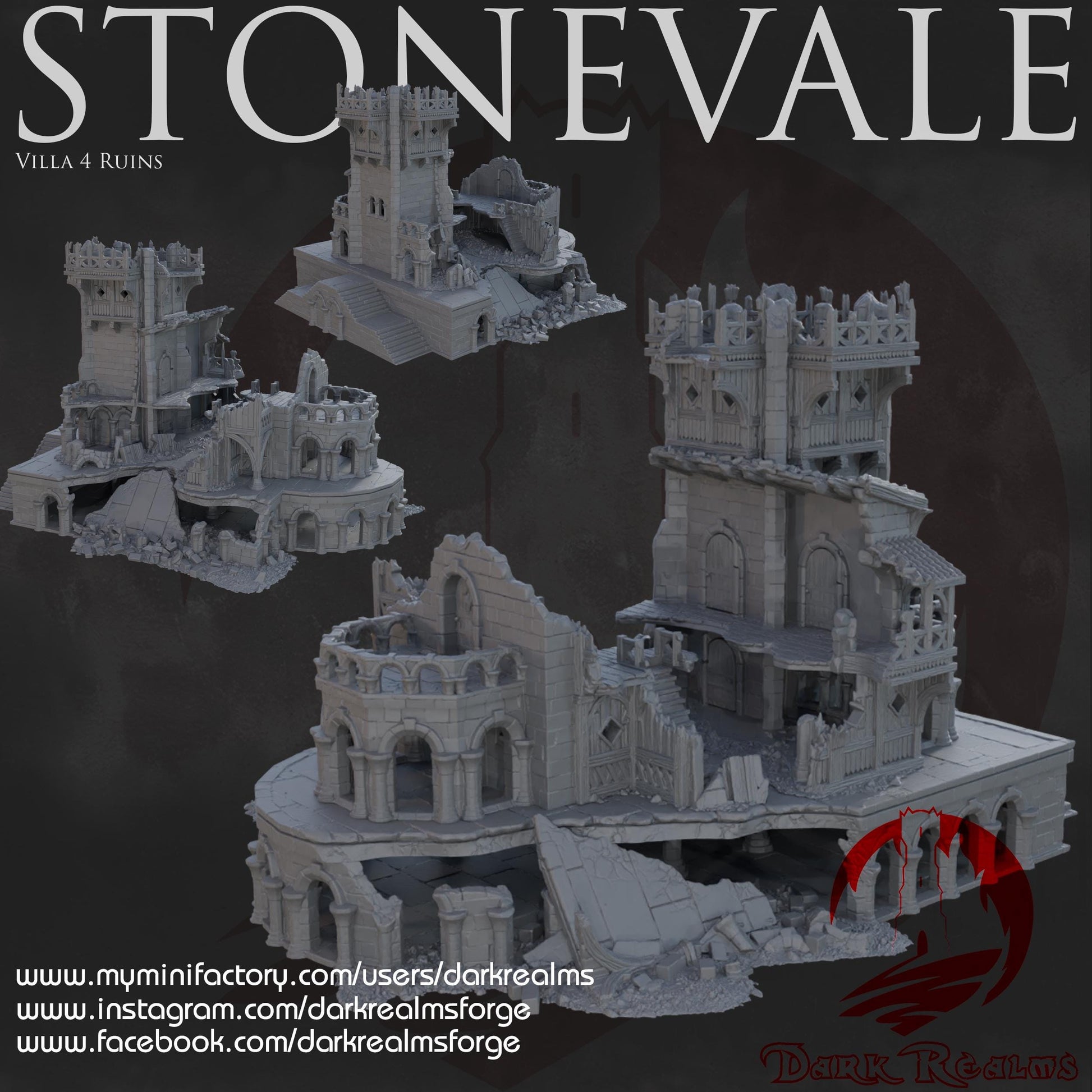 Dark Realms Stonevale - Villa 4 Ruins - Printed on FDM Bambu Lab X1 Carbon (Custom Order) - product image 1 of 3
