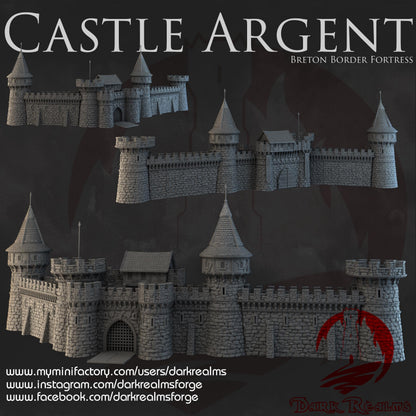 Dark Realms Castle Argent - Gate & Walls Fortress - Printed on FDM Bambu Lab X1 Carbon (Custom Order) - product image 1 of 2