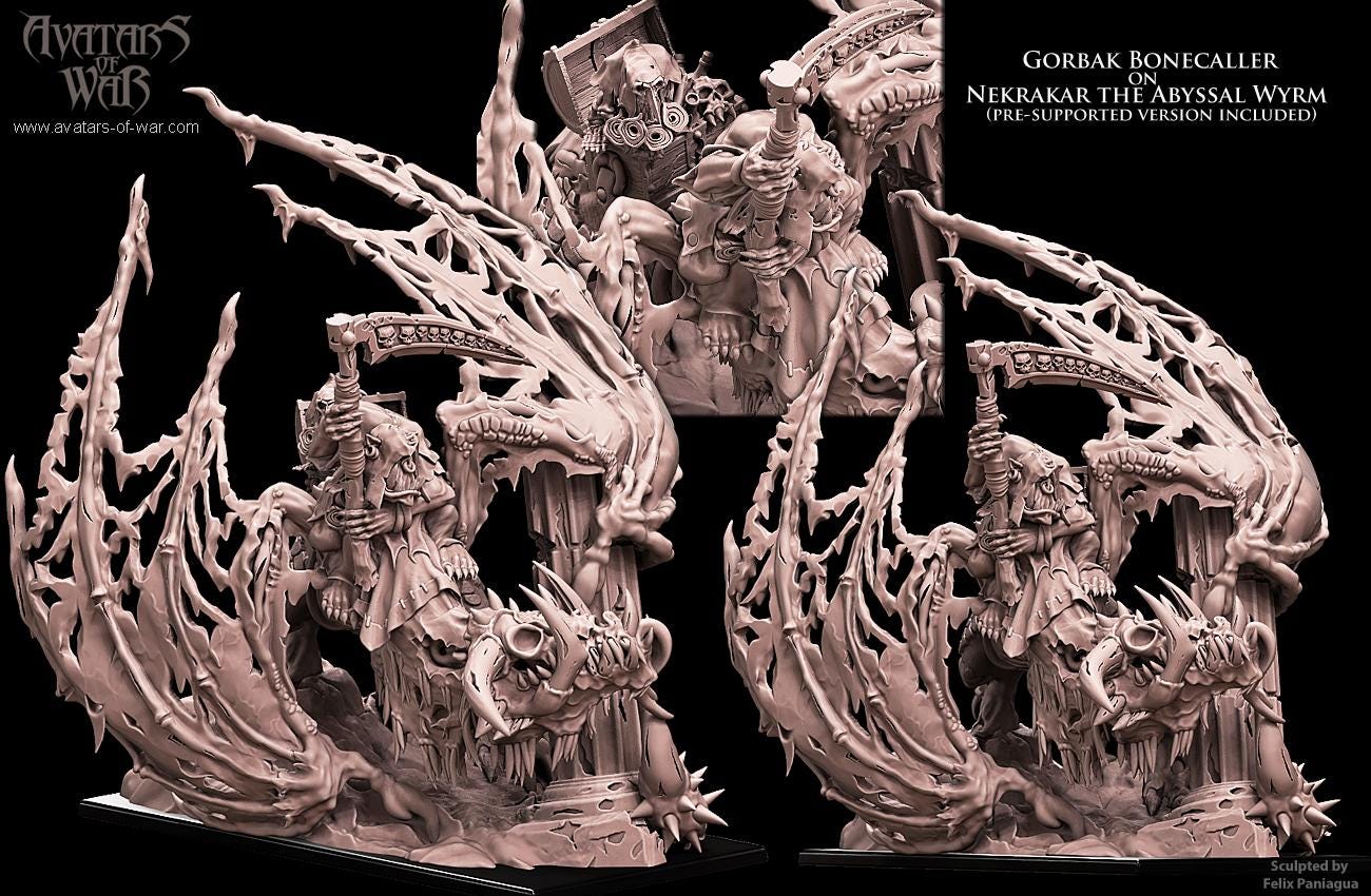 Avatars of War Gorvak Bonecaller on Nekrakar the Abyssal Wyrm - Fantasy / D&D (Custom Order) - product image 1 of 3