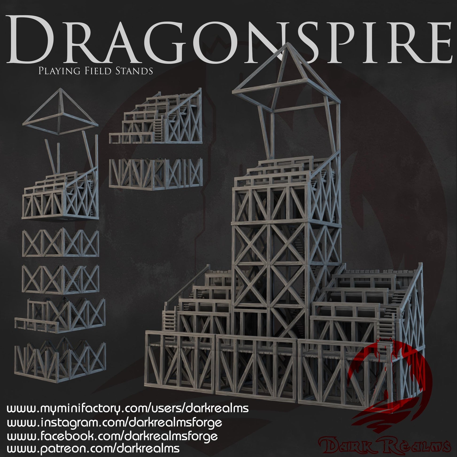 Dark Realms Dragonspire Wizarding School - Stands - Printed on FDM Bambu Lab X1 Carbon (Custom Order) - product image 2 of 2