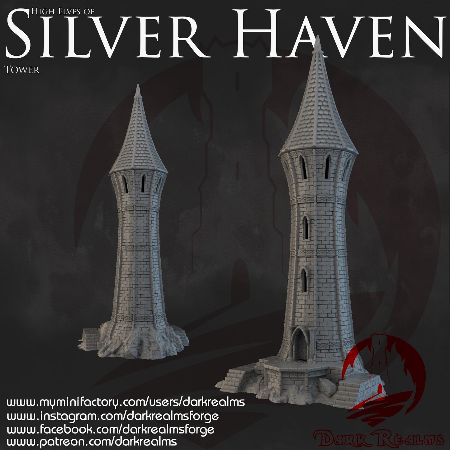 Dark Realms Silver Haven - Tower - Printed on FDM Bambu Lab X1 Carbon (Custom Order) - product image