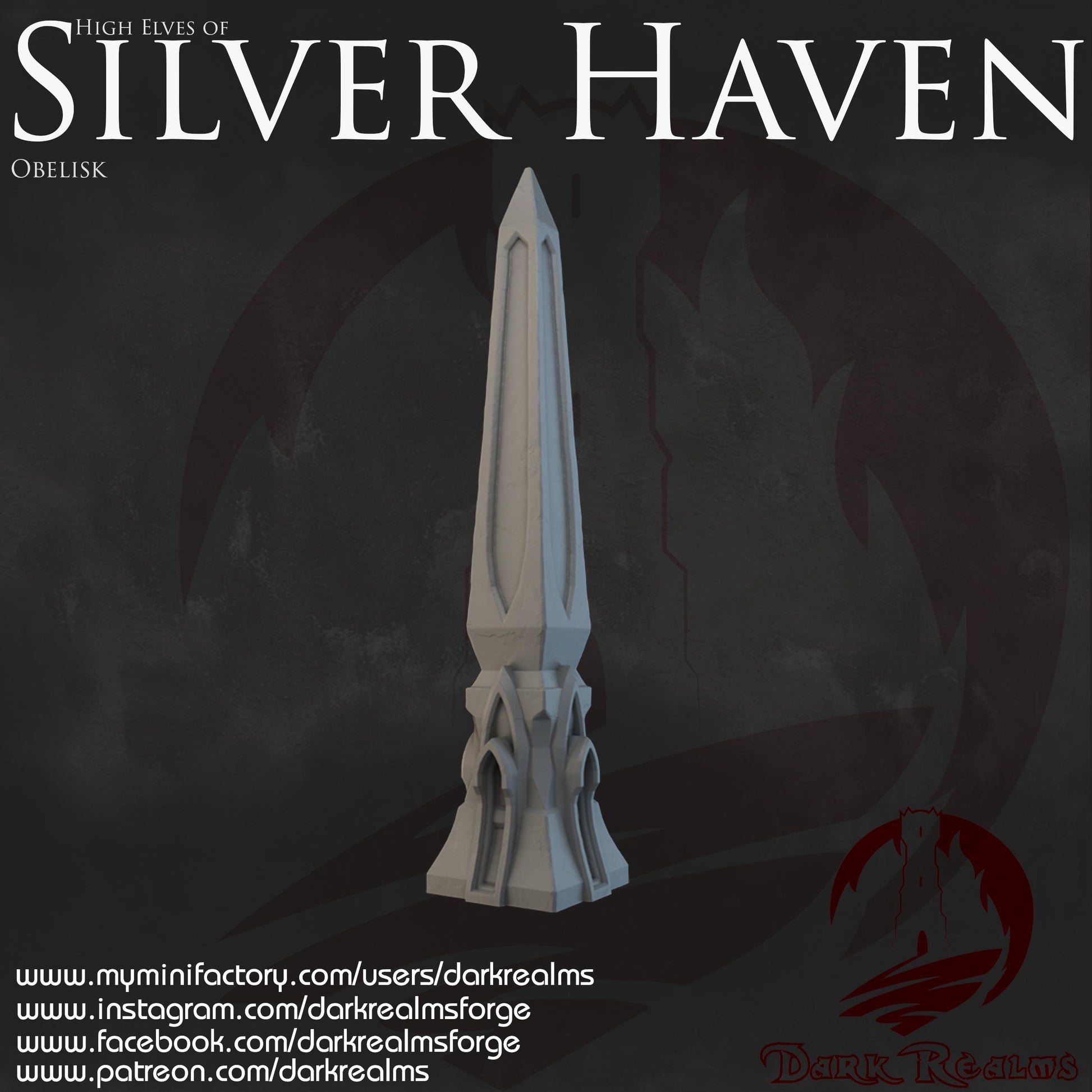 Dark Realms Silver Haven - Obelisk- Printed on FDM Bambu Lab X1 Carbon (Custom Order) - product image