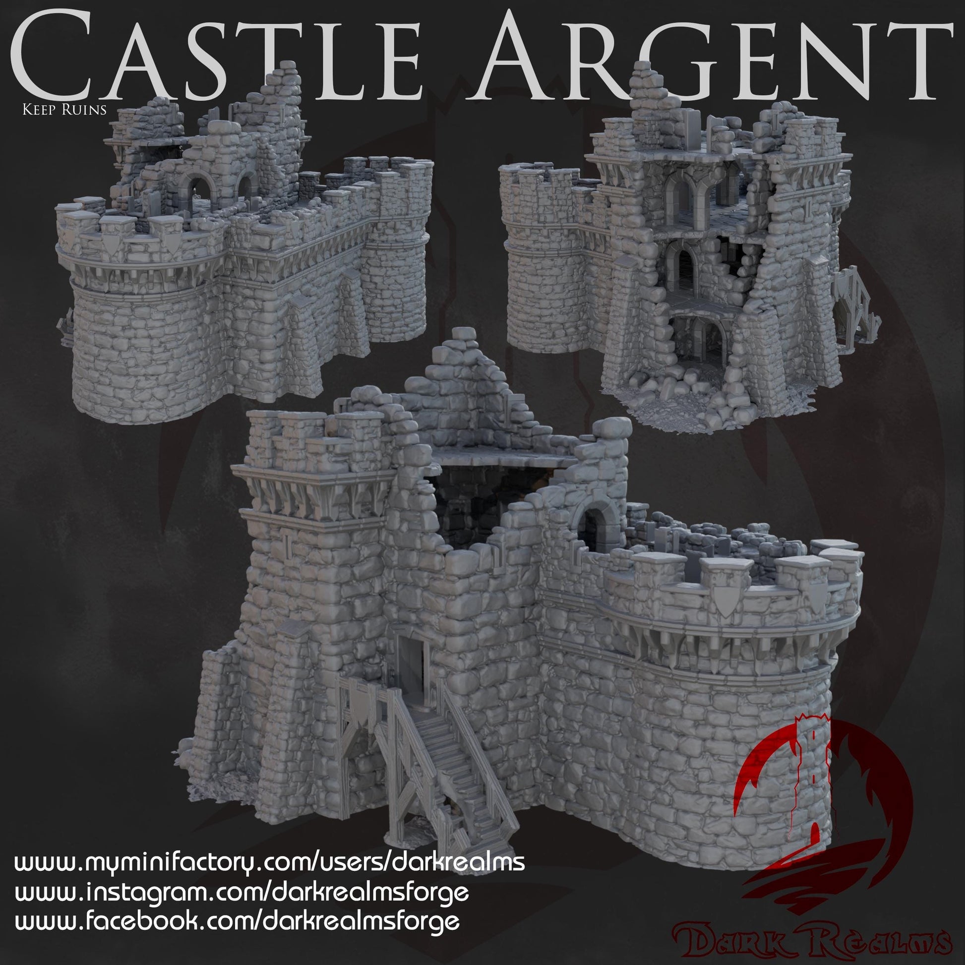 Dark Realms Castle Argent - Ruined Keep - Printed on FDM Bambu Lab X1 Carbon (Custom Order) - product image