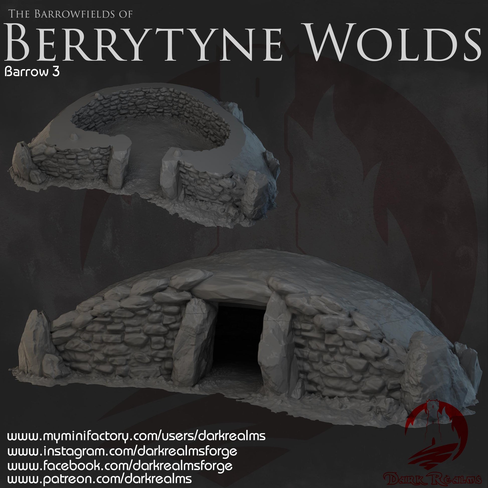 Dark Realms Berrytyne Wolds - Barrow-graves - Printed on FDM Bambu Lab X1 Carbon (Custom Order) - product image 3 of 4