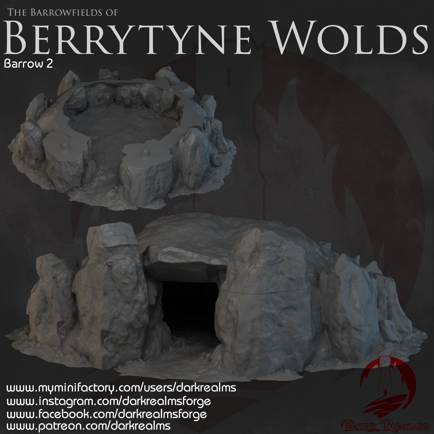 Dark Realms Berrytyne Wolds - Barrow-graves - Printed on FDM Bambu Lab X1 Carbon (Custom Order) - product image 2 of 4