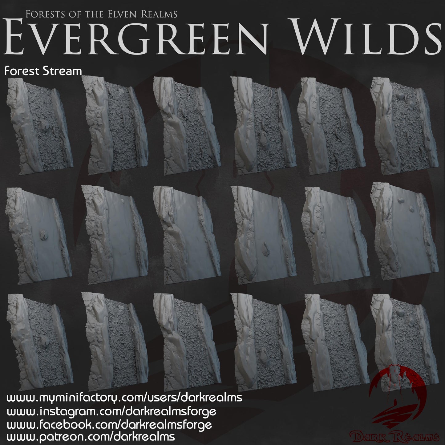 Dark Realms Evergreen Wilds - Forest Stream Tiles - Printed on FDM Bambu Lab X1 Carbon (Custom Order) - product image 1 of 4