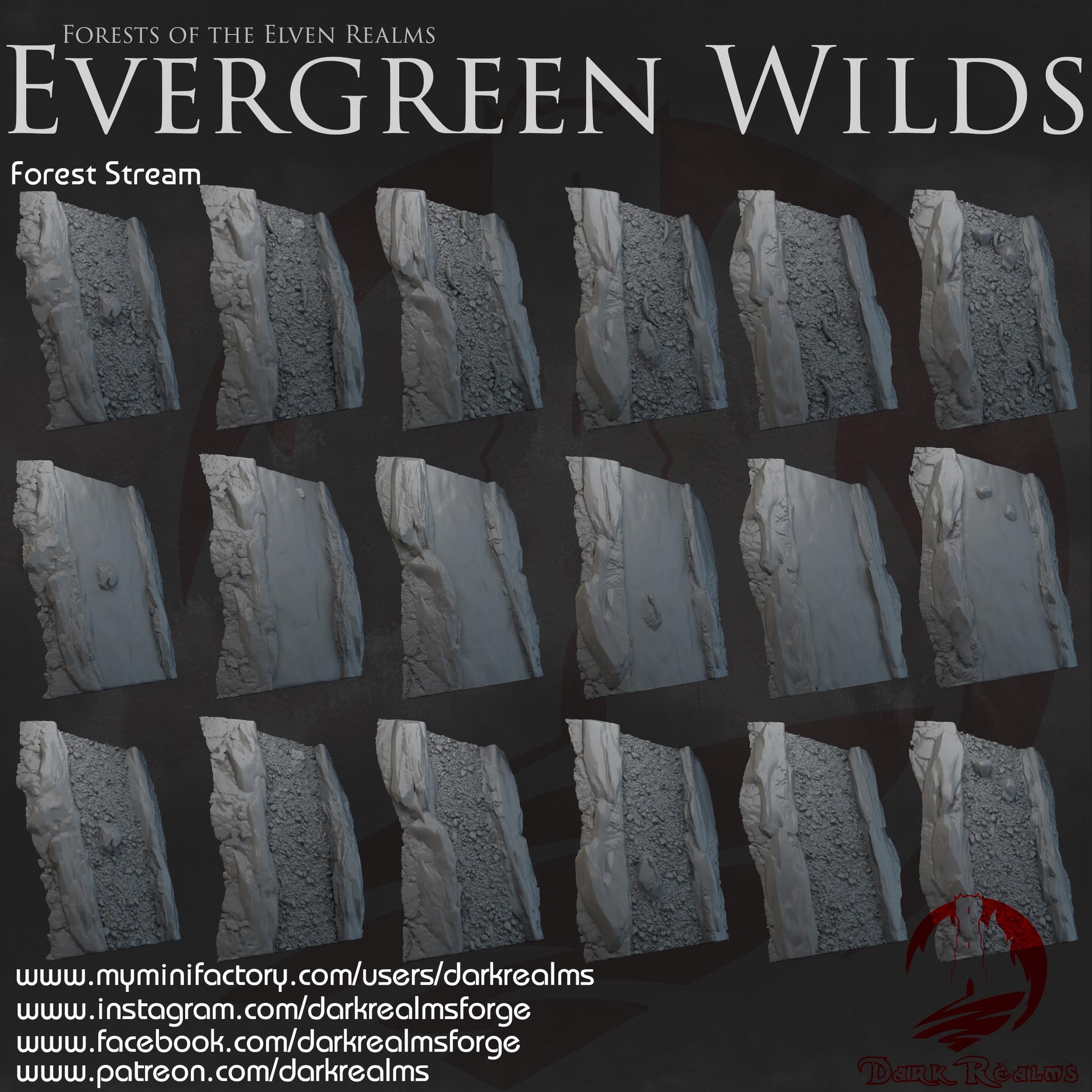 Dark Realms Evergreen Wilds - Forest Stream Tiles - Printed on FDM Bambu Lab X1 Carbon (Custom Order) - product image 1 of 4