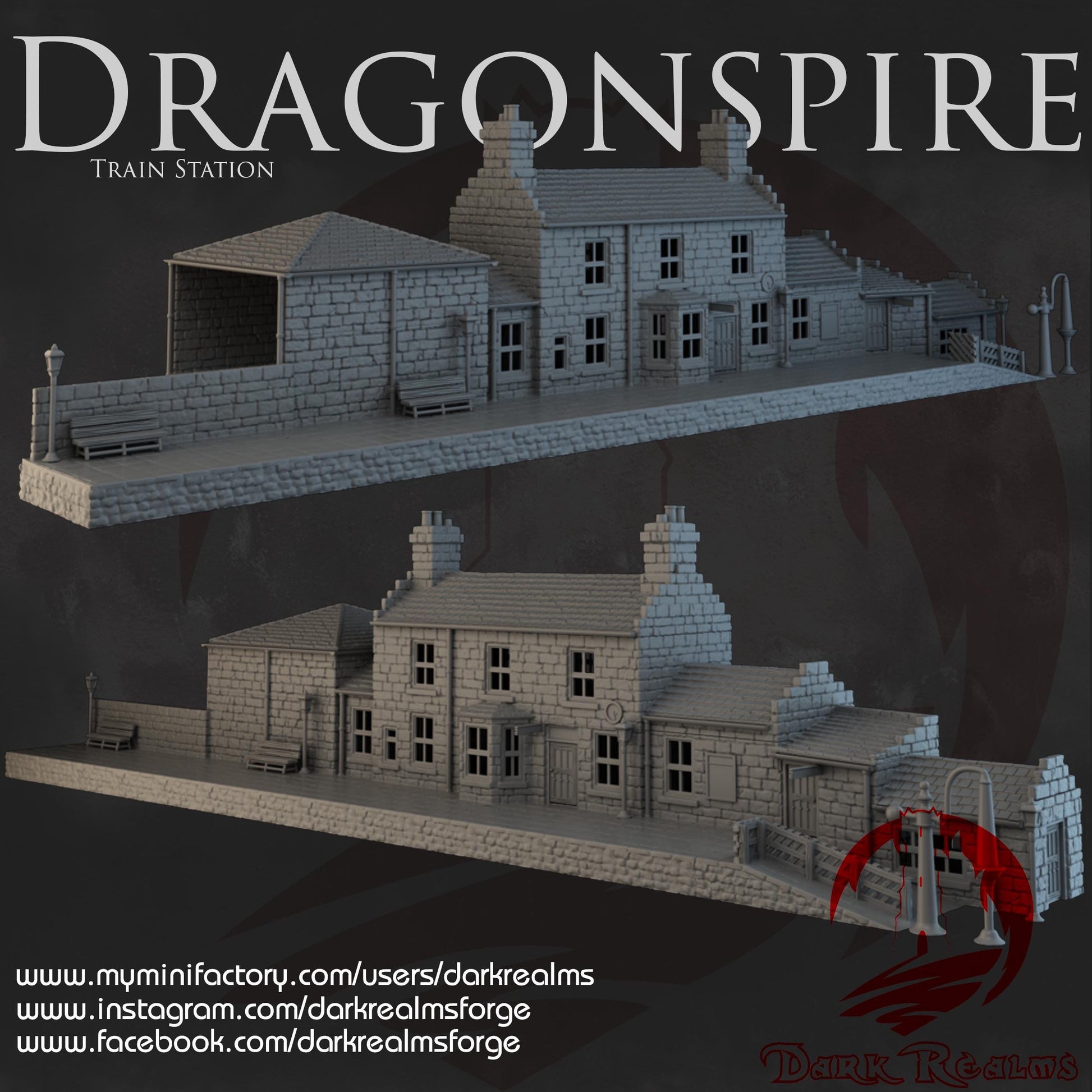 Dark Realms Dragonspire Wizarding School - Train Station - Printed on FDM Bambu Lab X1 Carbon (Custom Order) - product image