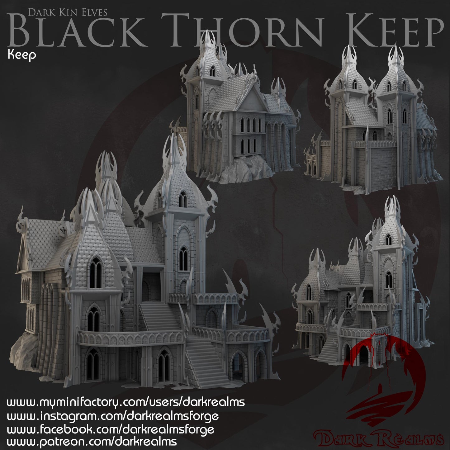 Dark Realms Dark Kin Elves - Black Thorn Keep - Printed on FDM Bambu Lab X1 Carbon (Custom Order) - product image 1 of 2