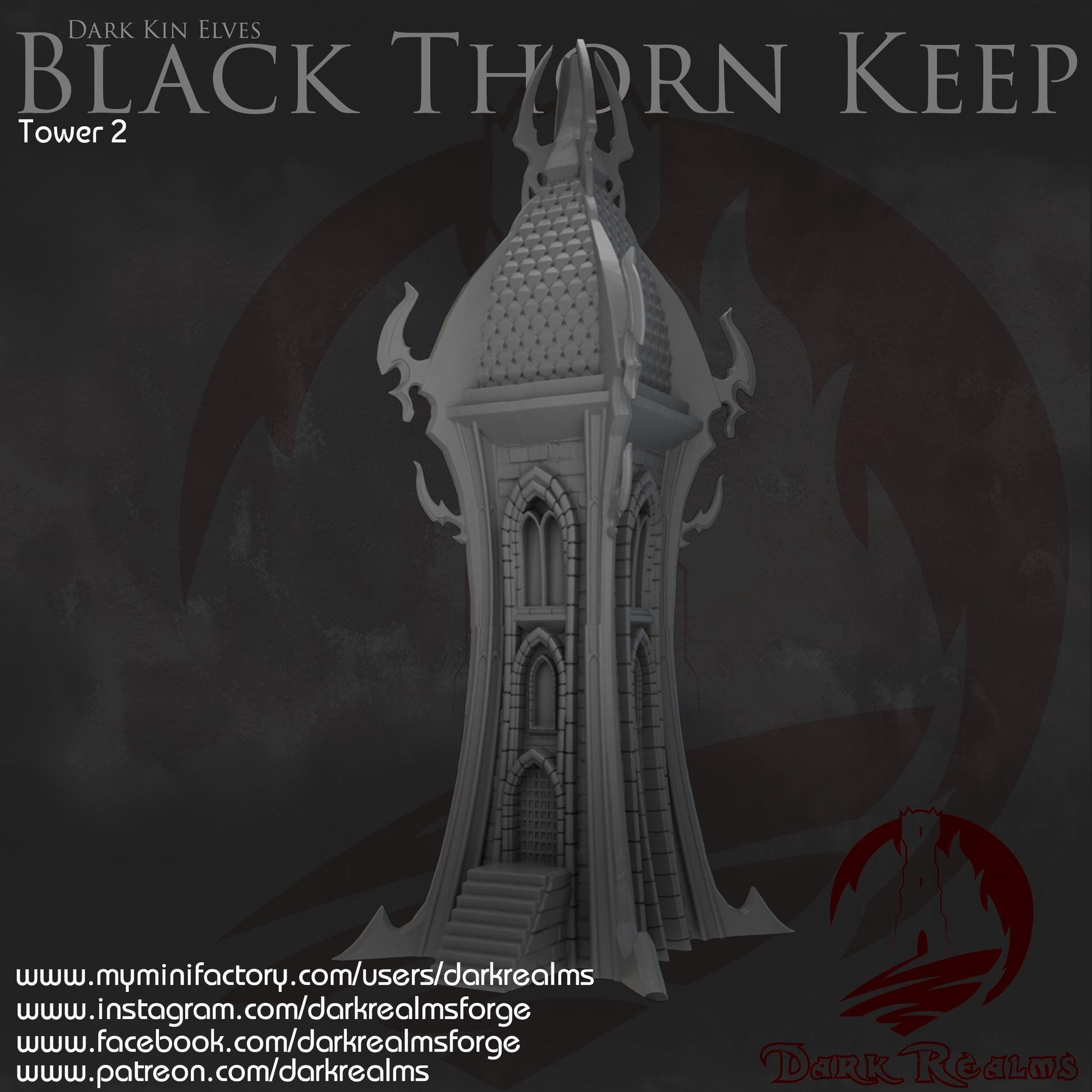 Dark Realms Dark Kin Elves - Tower 2 - Printed on FDM Bambu Lab X1 Carbon (Custom Order) - product image