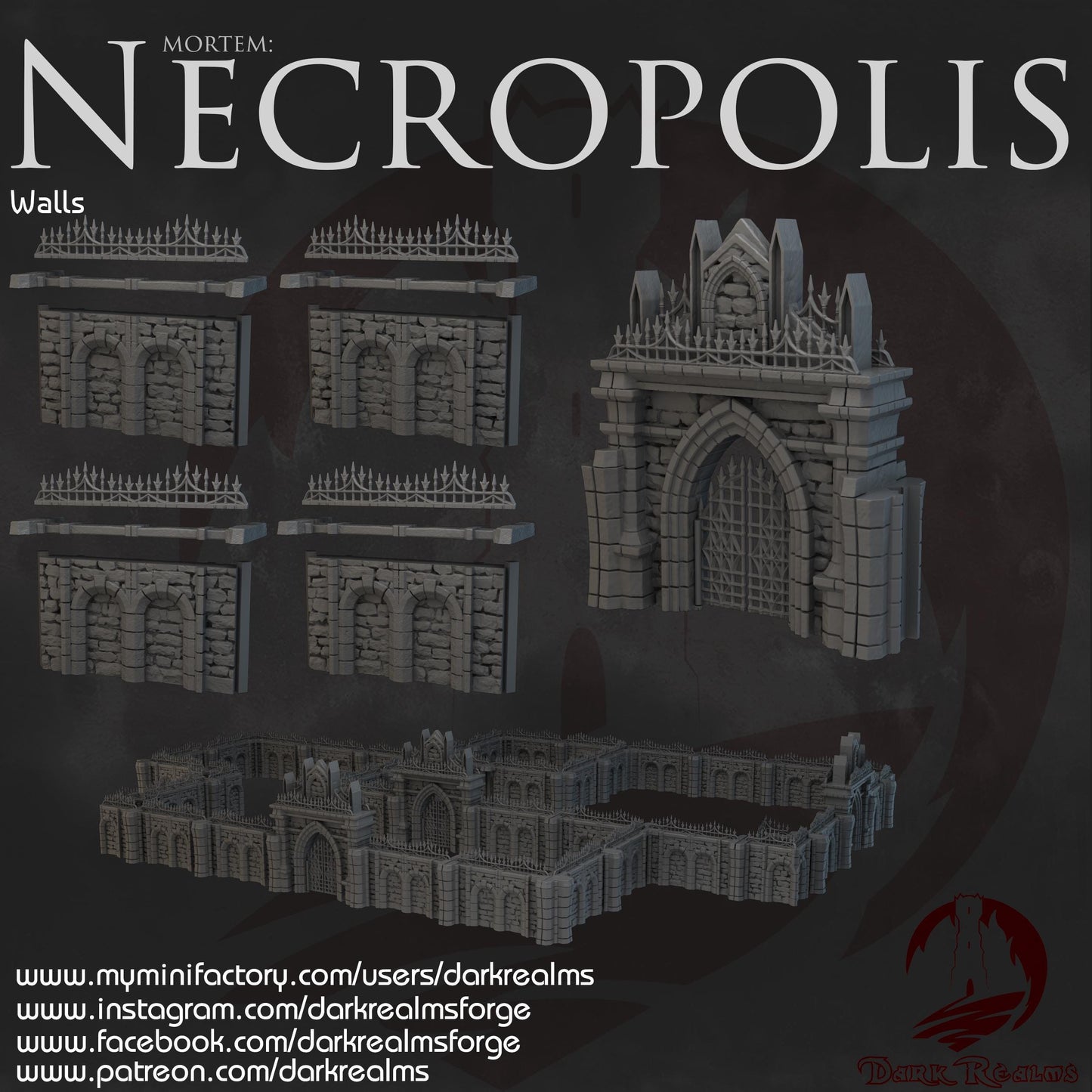 Dark Realms Necropolis - Walls - Printed on FDM Bambu Lab X1 Carbon (Custom Order) - product image 1 of 2