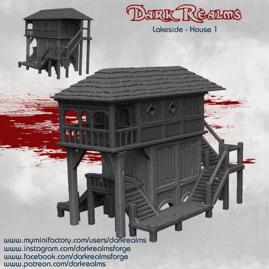 Dark Realms Fantasy Scenery - Lakeside House 1 - Printed on FDM Bambu Lab X1 Carbon (Custom Order) - product image