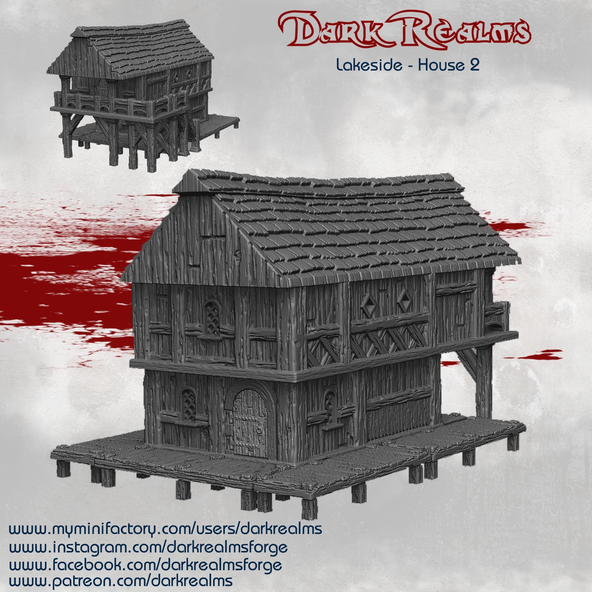 Dark Realms Fantasy Scenery - Lakeside House 2 - Printed on FDM Bambu Lab X1 Carbon (Custom Order) - product image