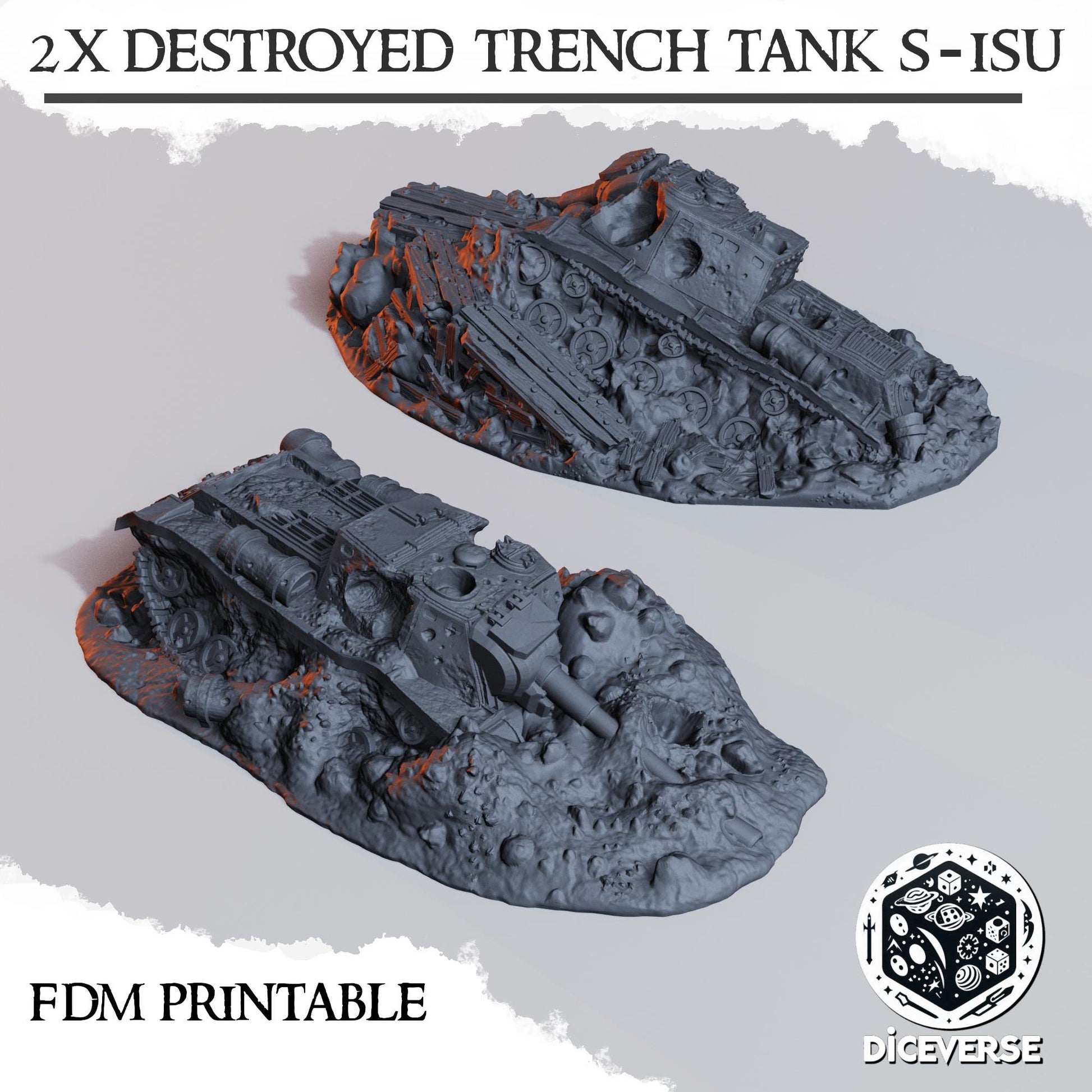 Diceverse Trench Terrain: Destroyed S-ISU - Trench  Compatible (Custom Order) - product image 2 of 2