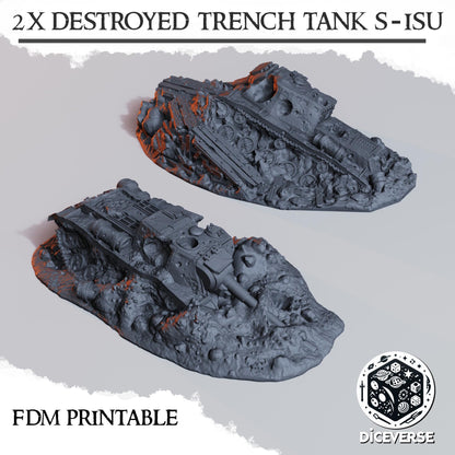 Diceverse Trench Terrain: Destroyed S-ISU - Trench  Compatible (Custom Order) - product image 2 of 2