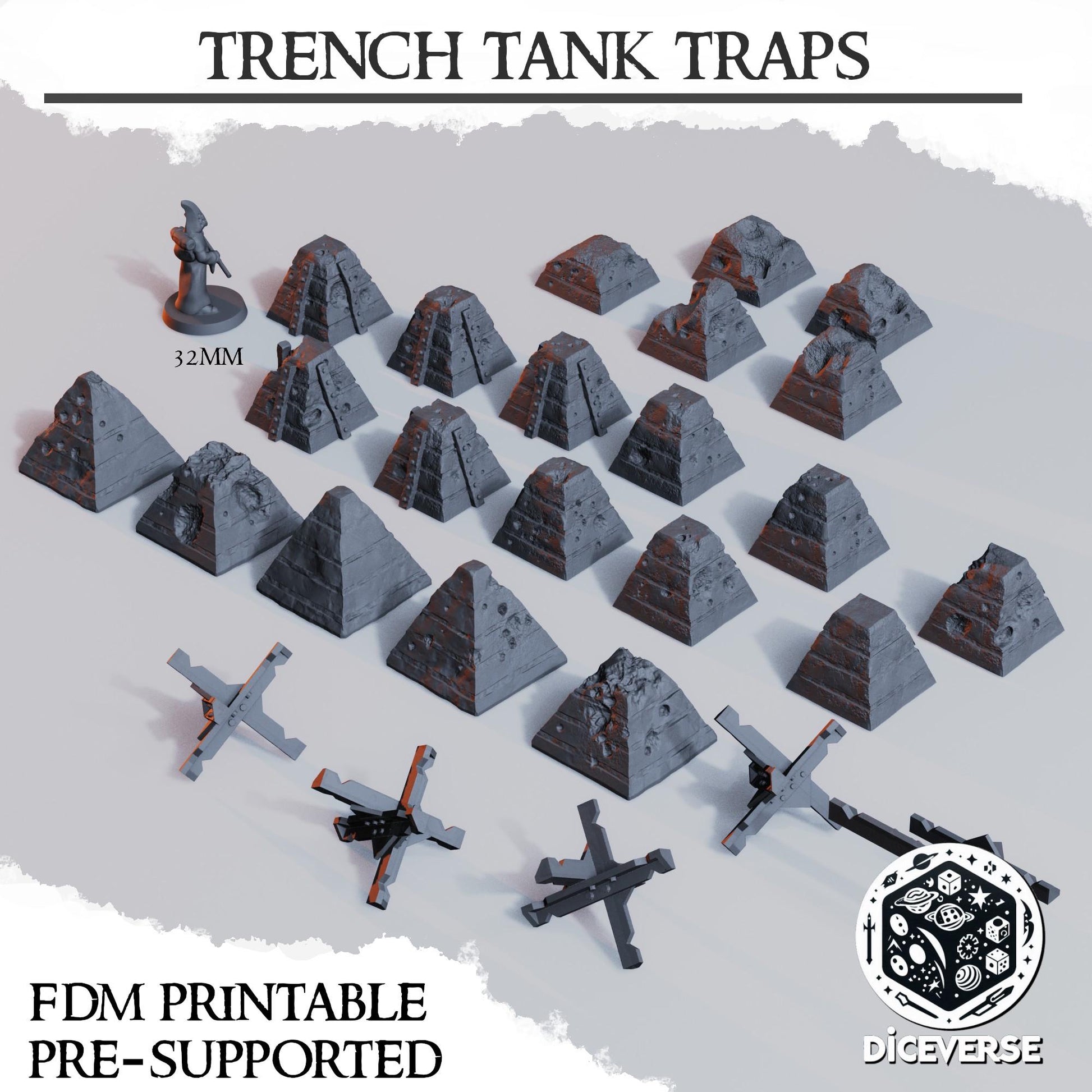 Diceverse Trench Terrain: Tank Traps - Trench  Compatible (Custom Order) - product image 2 of 2