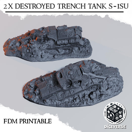Diceverse Trench Terrain: Destroyed S-ISU - Trench  Compatible (Custom Order) - product image 1 of 2