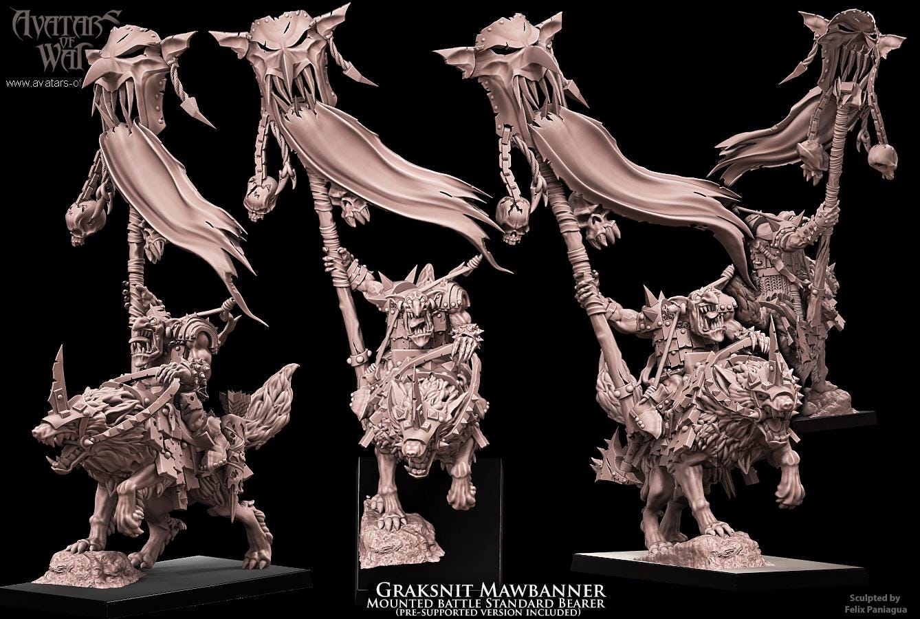 Avatars of War Goblin Mounted Battle Standard Bearer - Fantasy / D&D (Custom Order) - product image 1 of 2