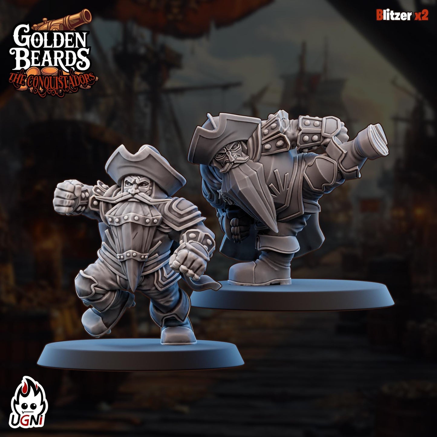 Golden Beards Dwarves (Conquistador Style) - Designed by UGNI Miniatures - Fantasy Football - product image 5 of 8