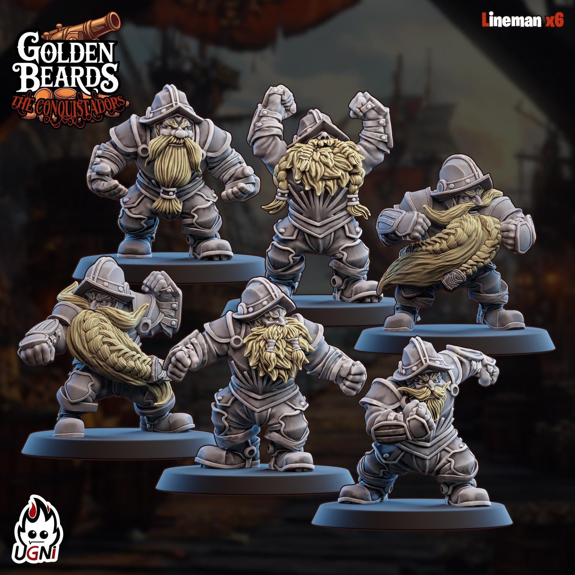 Golden Beards Dwarves (Conquistador Style) - Designed by UGNI Miniatures - Fantasy Football - product image 2 of 8