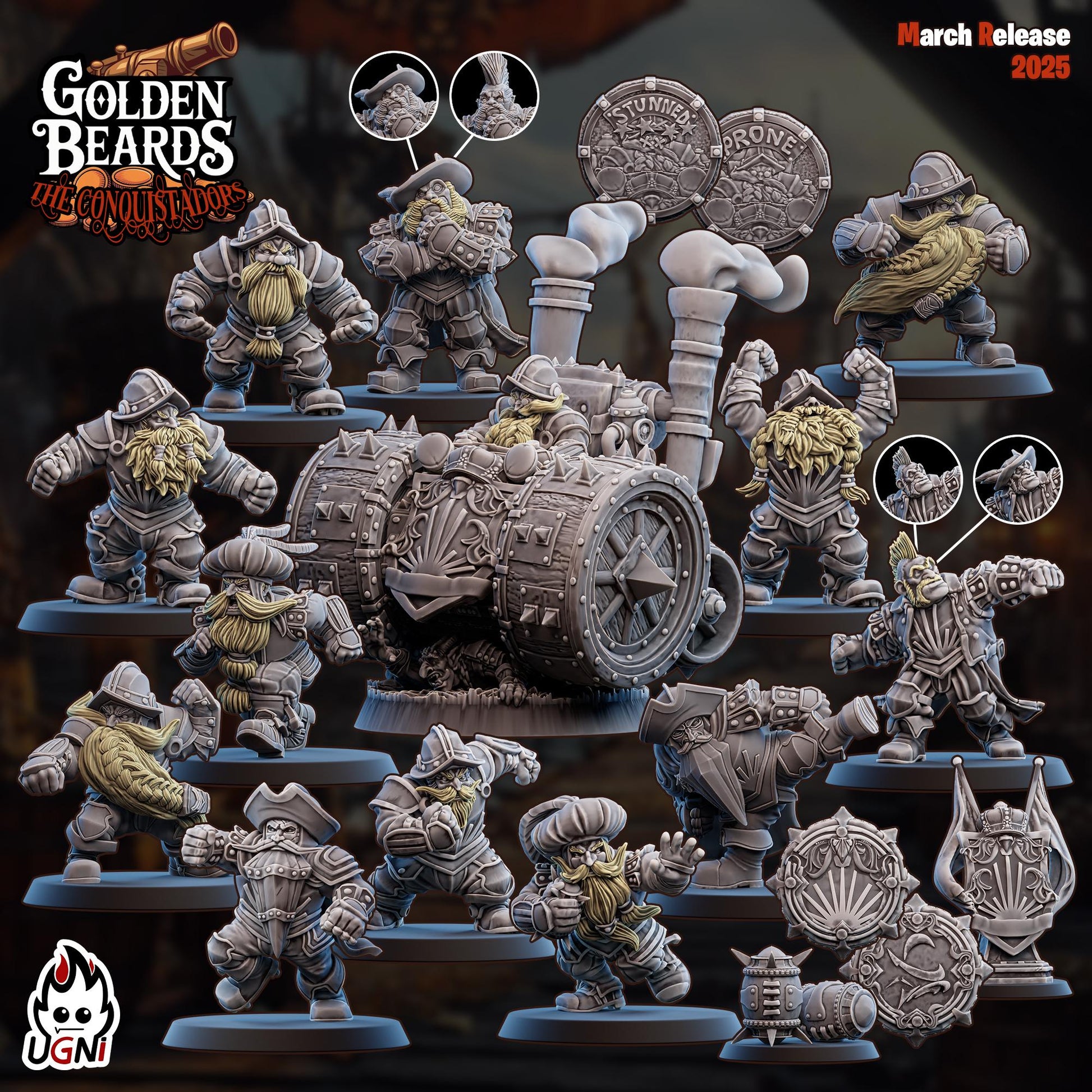 Golden Beards Dwarves (Conquistador Style) - Designed by UGNI Miniatures - Fantasy Football - product image 1 of 8
