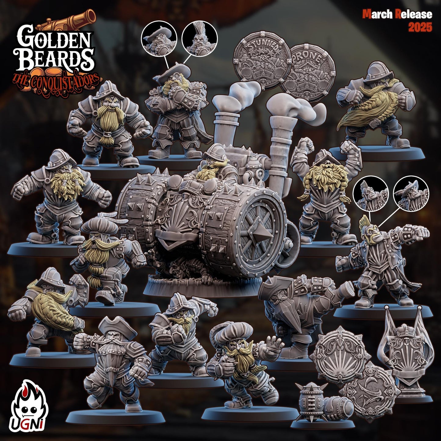 Golden Beards Dwarves (Conquistador Style) - Designed by UGNI Miniatures - Fantasy Football - product image 1 of 8