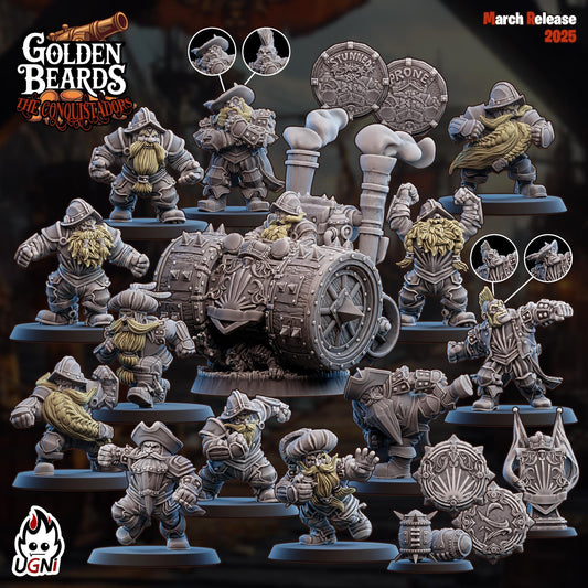 Golden Beards Dwarves (Conquistador Style) - Designed by UGNI Miniatures - Fantasy Football - product image 1 of 8