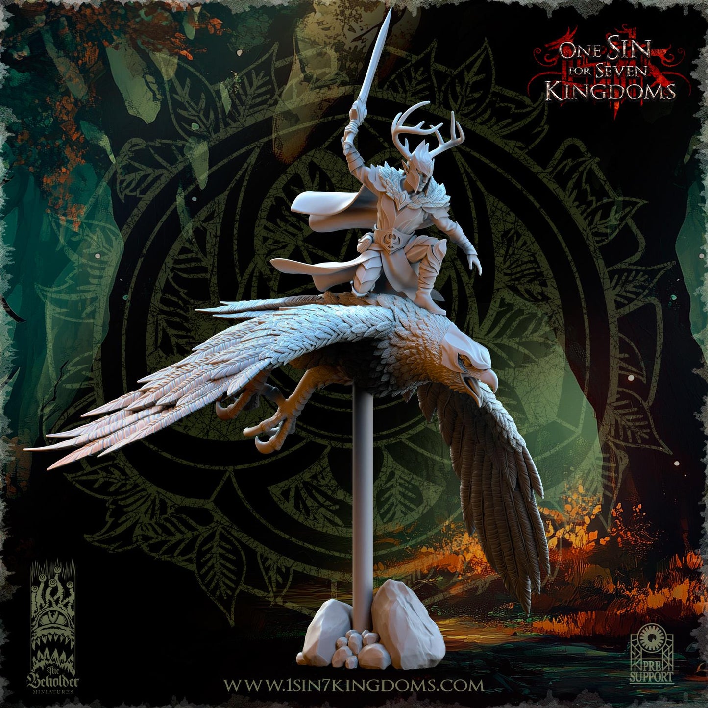 The Beholder Miniatures Faelar, Evergreen Elves Commander on Eagle - Fantasy / D&D (Custom Order) - product image 1 of 8