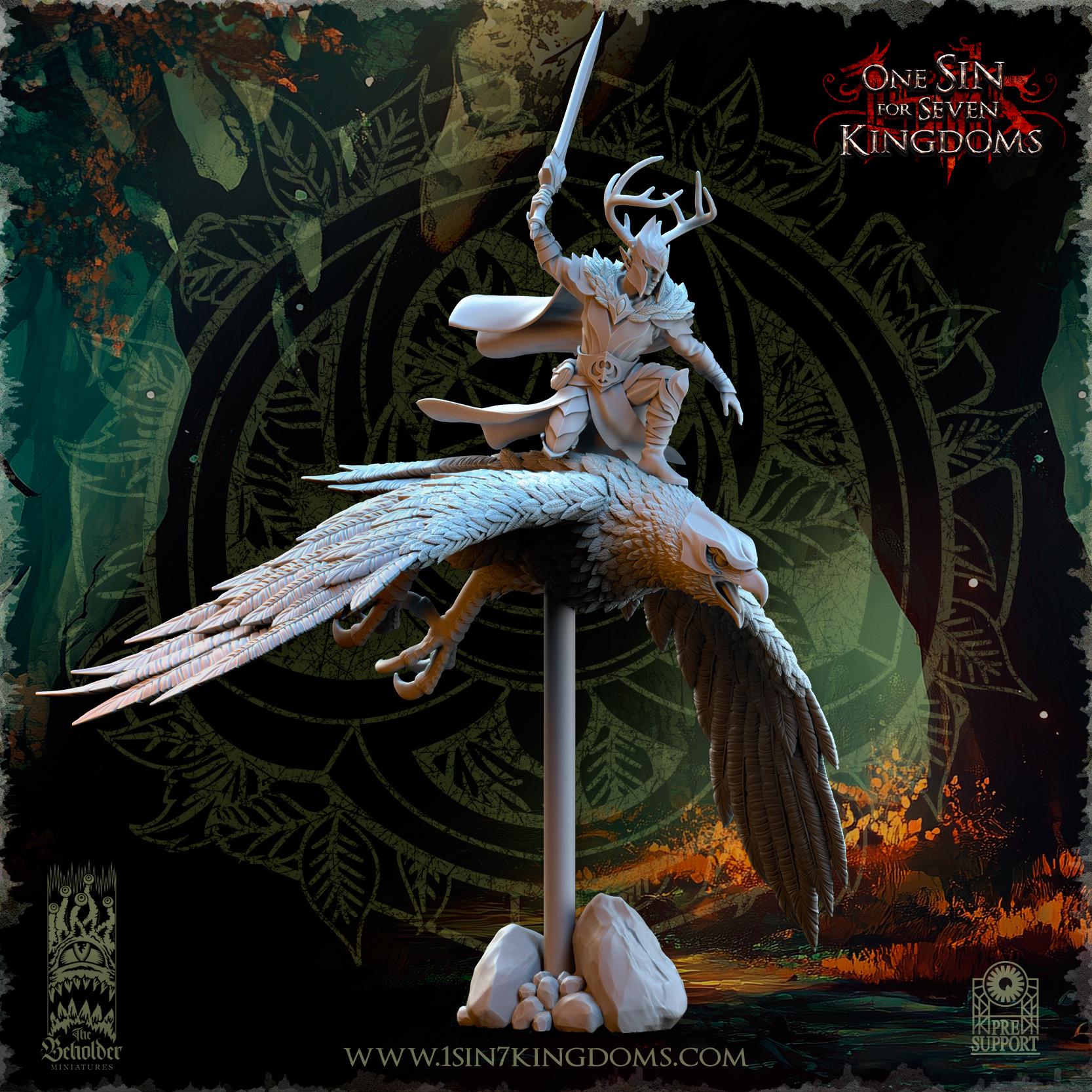 The Beholder Miniatures Faelar, Evergreen Elves Commander on Eagle - Fantasy / D&D (Custom Order) - product image 1 of 8