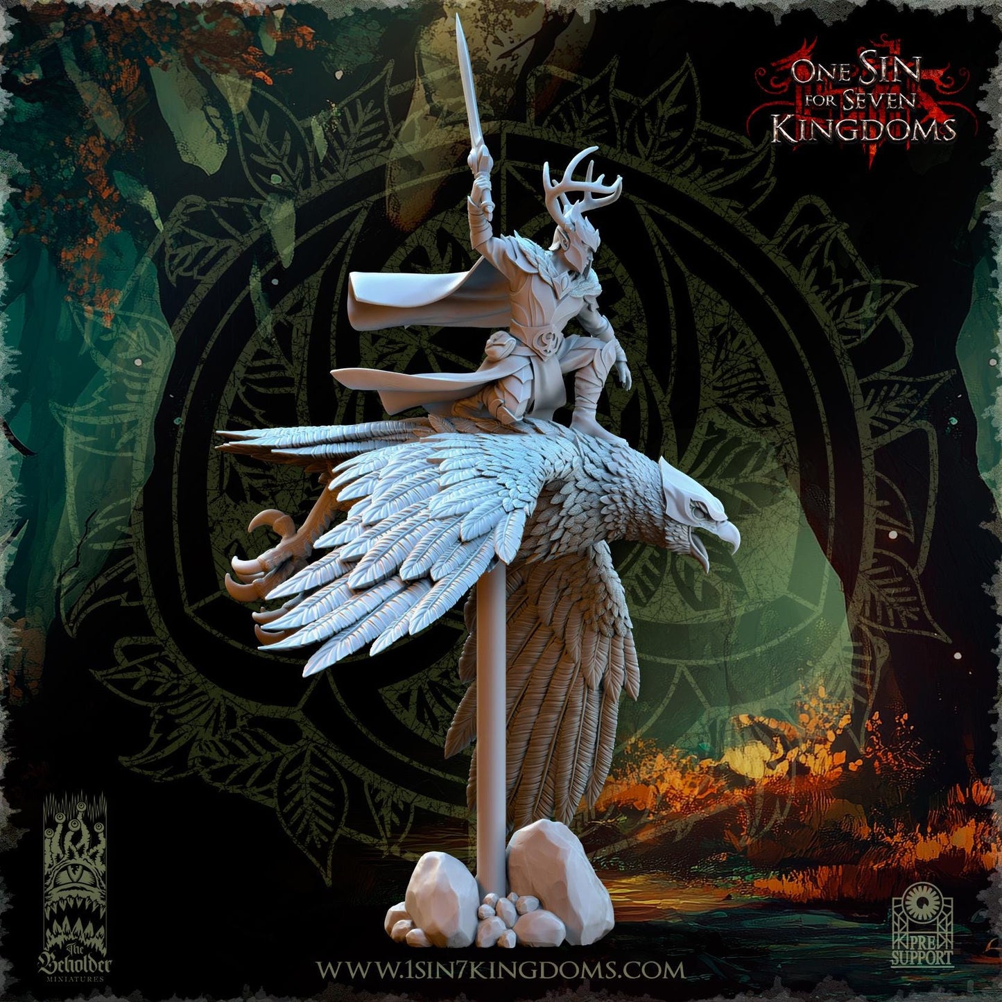 The Beholder Miniatures Faelar, Evergreen Elves Commander on Eagle - Fantasy / D&D (Custom Order) - product image 2 of 8