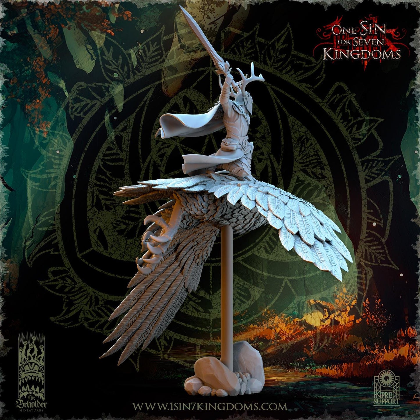 The Beholder Miniatures Faelar, Evergreen Elves Commander on Eagle - Fantasy / D&D (Custom Order) - product image 3 of 8