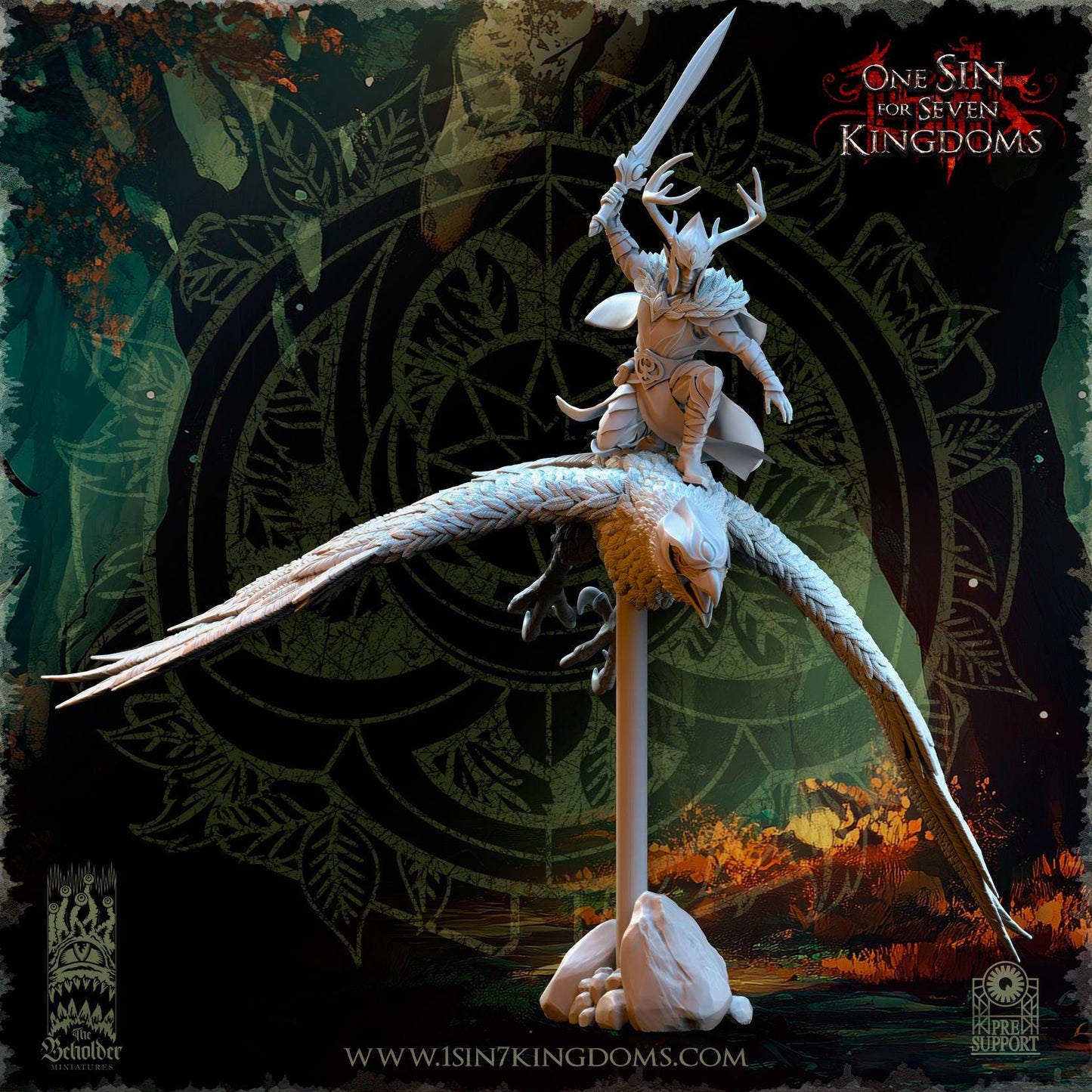 The Beholder Miniatures Faelar, Evergreen Elves Commander on Eagle - Fantasy / D&D (Custom Order) - product image 6 of 8