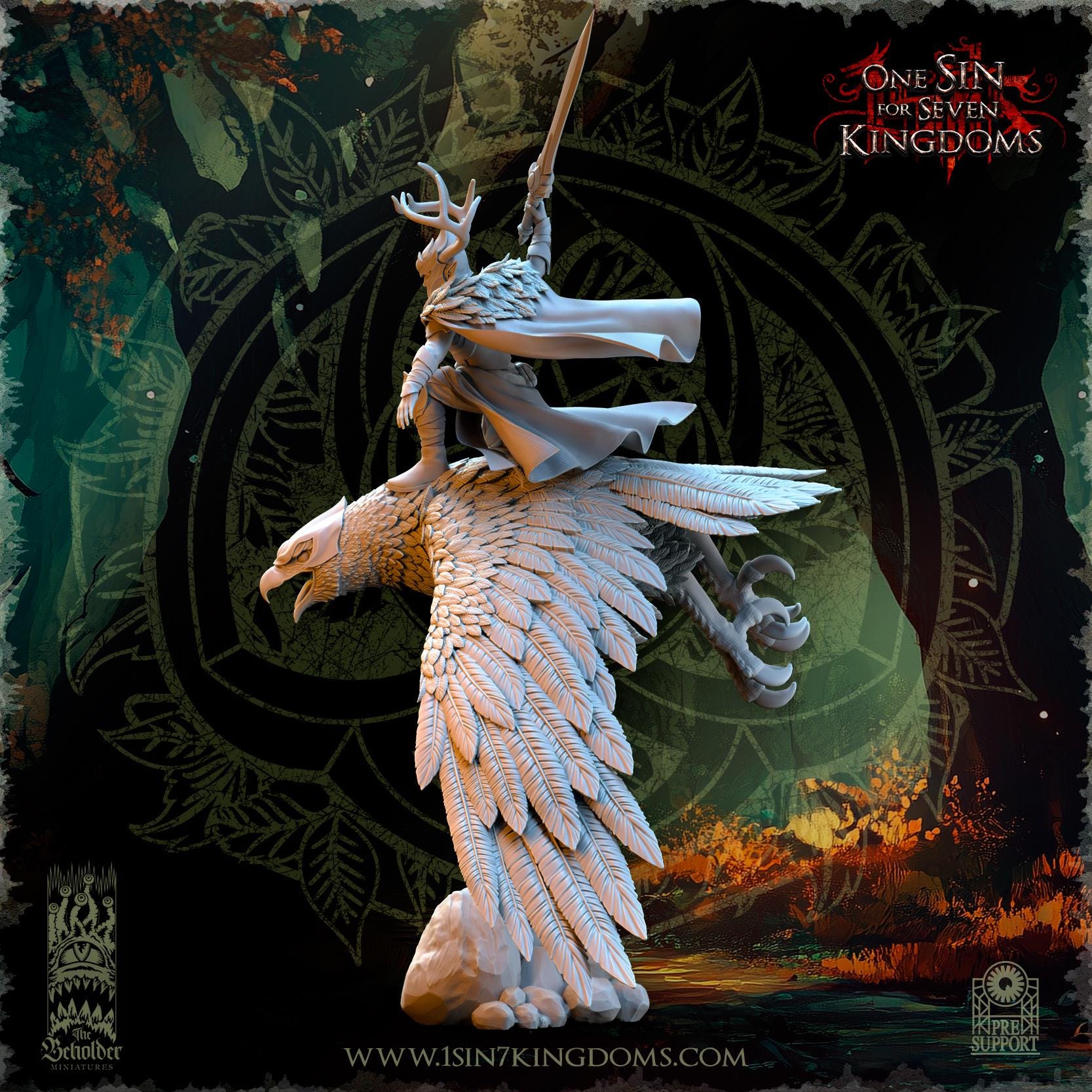 The Beholder Miniatures Faelar, Evergreen Elves Commander on Eagle - Fantasy / D&D (Custom Order) - product image 4 of 8